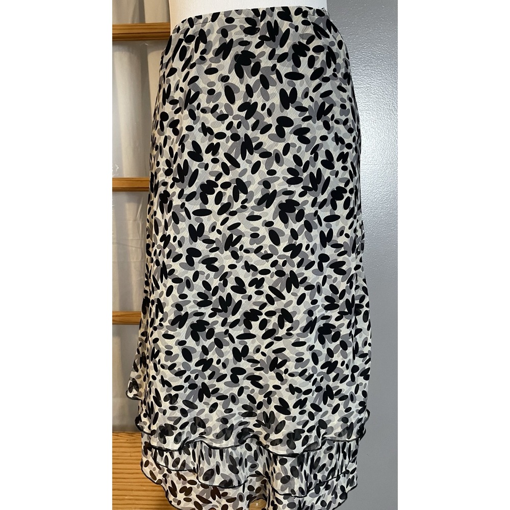 Notations Layered Skirt Petite Medium Gray Abstract Chiffon  Career Lagenlook